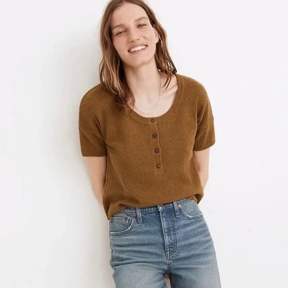 Madewell Sweaters - Madewell Henley Sweater Tee Olive Green Size S Fuzzy Knit